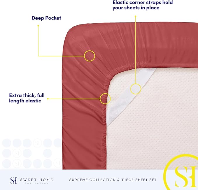 Twin XL Sheets - Breathable Luxury Sheets with Full Elastic & Secure Corner Straps Built In - 1800 Supreme Collection Extra Soft Deep Pocket Bedding Set, Sheet Set, Twin XL, Burgundy