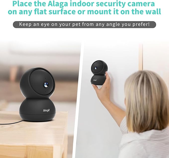Alaga 3K Pet Camera, Dog Monitor with Phone App, 360° Pan/Tilt, Night Vision, Speaker, WiFi Cameras for Dog/Cat, Compatible with Alexa & Google Assistant, Black, Includes 1-Year Pet Time Album-Mewly Pet