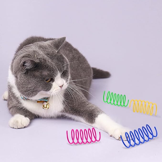 Cat Spring Toys 80 Pack, Colorful Plastic Coils Cat Kitten Spiral Spring Interactive Cat Toy for Swatting, Biting, Hunting-Mewly Pet
