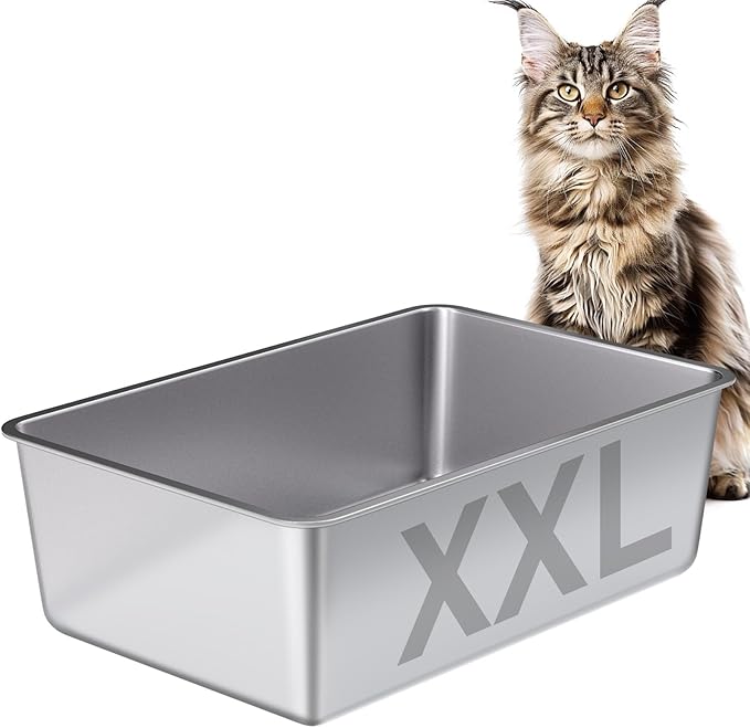 Large Stainless Steel Cat Litter Box-Metal Litter Box for Cats, High Sided Metal Litters Boxes, No Smell, Non Stick, Easy Clean, Odor Proof, Indoor Outdoor-Mewly Pet