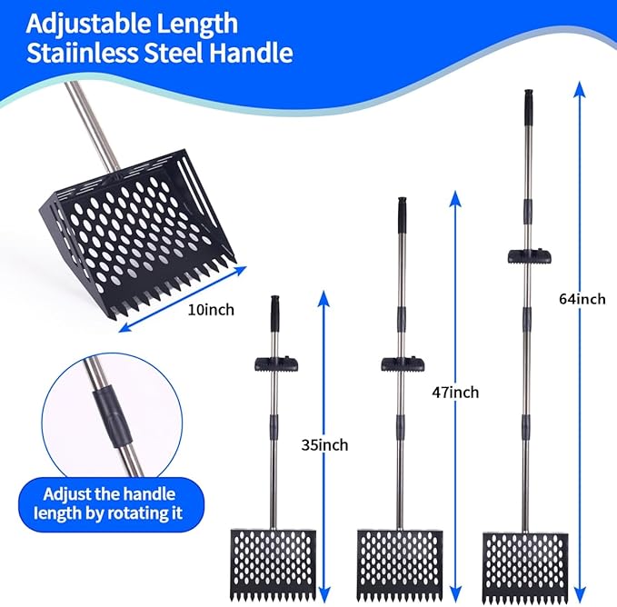 Chicken Poop Scooper, 2-in-1 Coop Litter Scoop, Heavy Duty Metal Adjustable Shovel for Sand/Litter-Mewly Pet