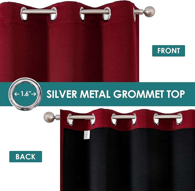 ChrisDowa 100% Blackout Curtains 78 inch Long for Bedroom with Black Liner, 2 Thick Layers Total Blackout Thermal Insulated Grommet Window Curtains 2 Panels Set (Burgundy, 42 x 78 Inch)