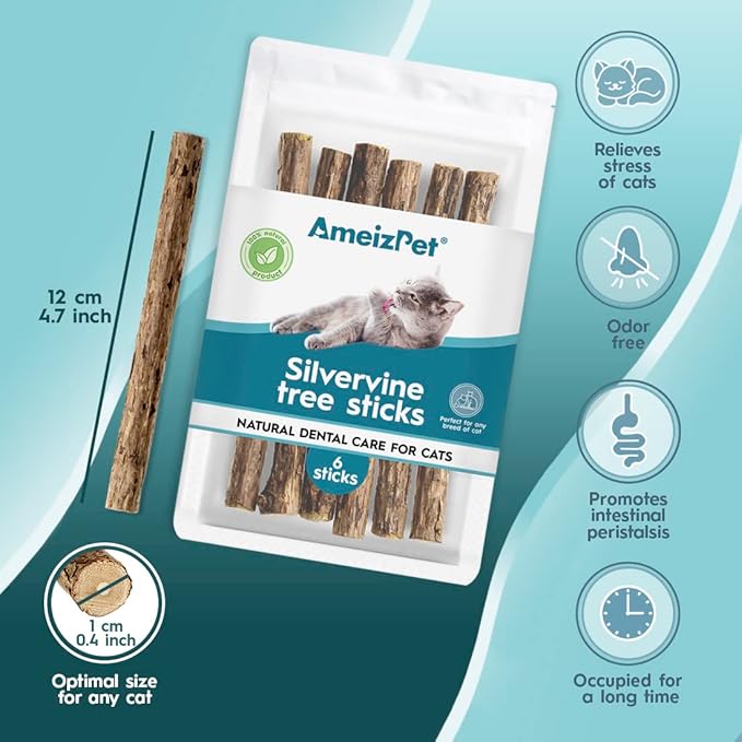 Catnip Sticks for Cats, Cat Dental Chew Sticks - Natural Matatabi Cats Dental Care, Silvervine Cat Teeth Cleaning (6 pcs)-Mewly Pet