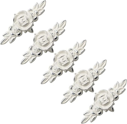 Uenhoy 5 Pcs Rose Cabinet Knobs with Backplate, Vintage Floral Drawer Knob Pulls, Zinc Alloy Rose Flower Drawer Pull Handles for Cabinets and Dresser - 4 Inch, Ivory White with Silver Trim