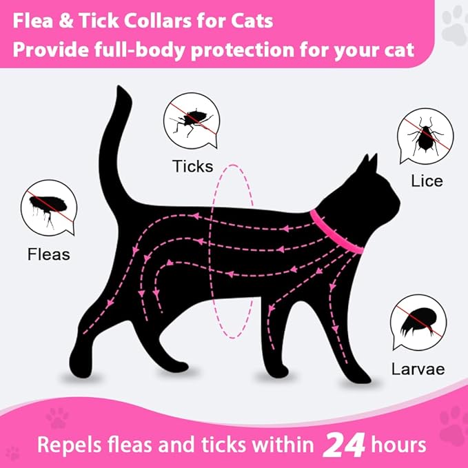 4 Pack Flea and Tick Collar for Cats, Natural Plant Oil Formula Cat Flea Collar Provides 32-Month Protection for Flea & Tick Prevention, Waterproof & Adjustable Cat Flea Treatment for Most Cats-Mewly Pet
