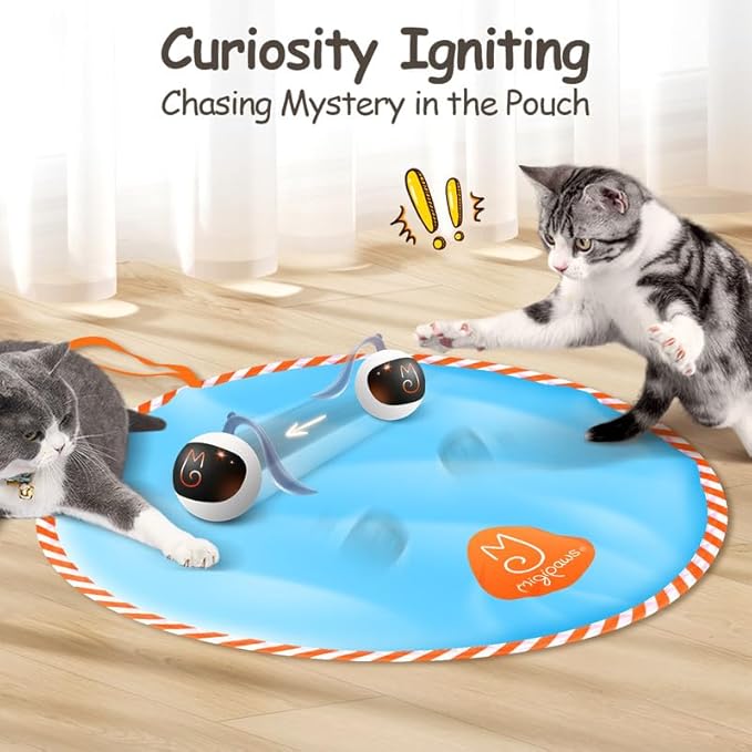 Migipaws Interactive Cat Ball Toy Set, Fun Tracker, Glowing Chase Ball with MystiChaser Pouch, Fluffy Tail, A Small Mice (White)-Mewly Pet