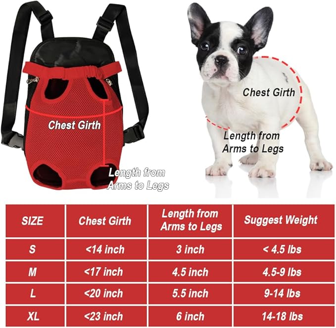 FEimaX Dog Carrier Backpack Pet Legs Out Front Cat Travel Bag, Adjustable Puppy Backpacks Carriers Hands-Free for Small Medium Dogs Cats Hiking Traveling Camping Daily Walking (Medium, Red)-Mewly Pet