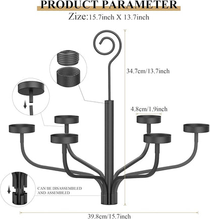 smtyle Holloween Tea LED Light Black Chandelier Tealight Candle Holders for Outdoor Gazebo Set of 6 Tealight Candles Metal Wall Sconce for Hanging Wedding Decoration