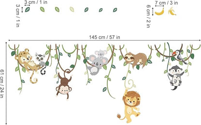 decalmile Jungle Animals Safari Wall Decals Lion Monkey Koala Wall Stickers Baby Nursery Kids Room Toddler Room Wall Decor