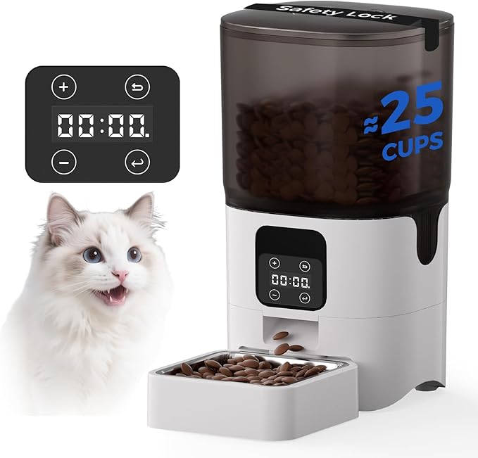 PAPIFEED 6L Automatic Cat & Small Dog Feeder - Programmable Pet Feeder with 36 Daily Meals, Detachable Stainless Steel Bowl, 25 Cup Capacity Smart Food Dispenser for Easy Cleaning-Mewly Pet