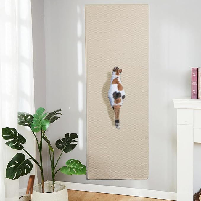 SHENGOCASE 67"x 23.6" Thickened Cat Wall Climbing Carpet, Cat Wall Furniture Scratcher, Scratching Post, Couch Sofa Protector (Creamy-White)-Mewly Pet