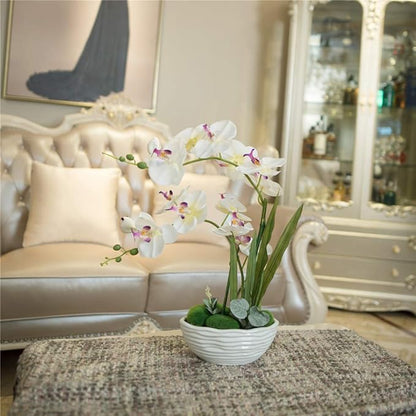 Large Artificial Potted Orchid Plant, Silk Flower Arrangement with Ceramics Vase, White