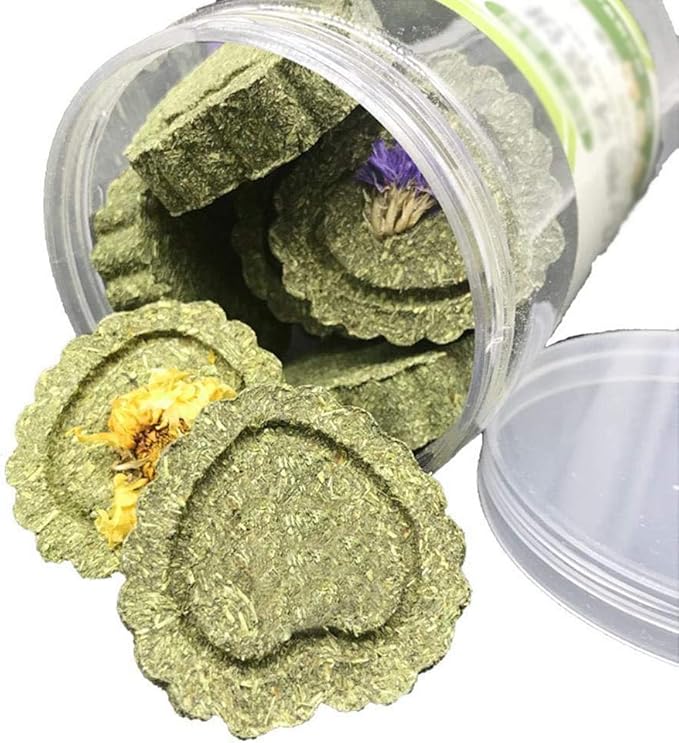 Bunny Chew Toys for Teeth, Natural Pet Chew Toy Hand Made Timothy Hay Cakes for Chinchilla Guinea Pig Hamsters Holland Lop Prairie Dogs Squirrels Gerbils Rabbit Chewing & Molar Teeth, 9.5oz-Mewly Pet