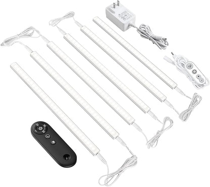 Remote Control Under Cabinet Led Light Plug in, Dimmable Daylight White 4500K, 6 Pack 12 inch Linkable Led Under Counter Lights for Kitchen Upgrade ETL Listed Plug 24V, UNO-LK 4500K