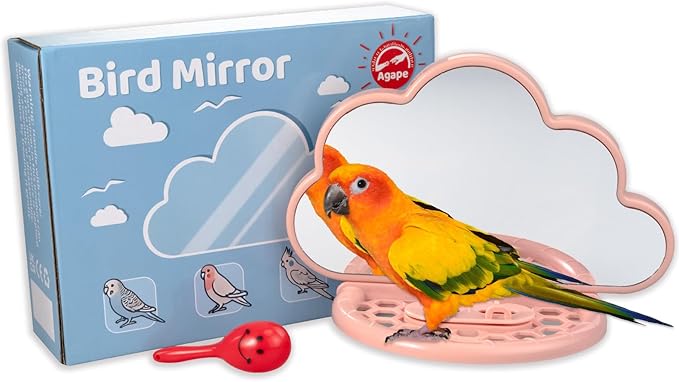 Agape Bird Mirror for Cage， Bird Toys with Perch and Slow Feeder to Expend Energy, Small Parrot Swing, Interactive Toys for Cockatiel, Lovebird, Parakeet, Conure, Finch, and Budgies-Mewly Pet