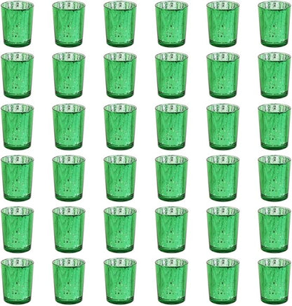 Green Mercury Glass Tea Light Holders Set of 36 - Elegant Votive Candle Holders for Weddings, Showers and Home Decor - Perfect for Table Centerpieces and Parties (Glass, Green)