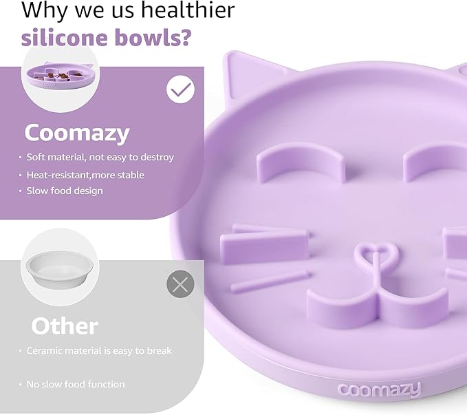 Coomazy Silicone Slow Feeder Dog Cat Bowls, Interactive Puzzle Toy for Pets Dry/Wet Food Training, Keeps Dogs Cats Busy, Prevents Puppy Kitty Overeating (Purple, 0.8 Cup)-Mewly Pet