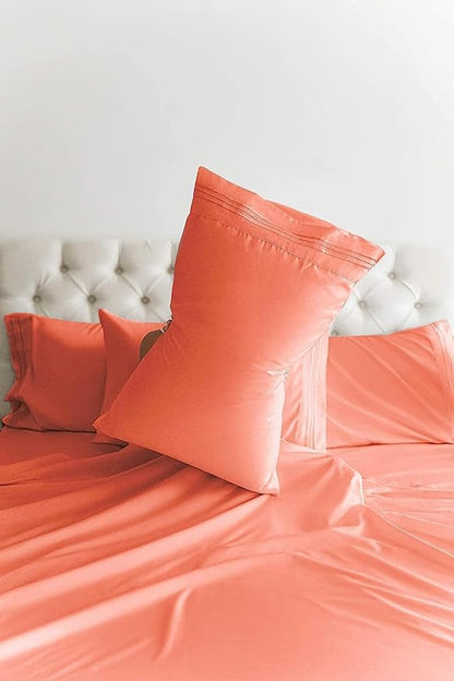 King Sheets Set 6 Piece - Includes 4 Pillowcases - Bed Sheets King Size - Soft Hotel Luxury Bedding - Cooling, Comfy, Fade Free & Breathable - 1 Flat & 1 Fitted & 4 Pillowcases w/ Deep Pockets - Coral