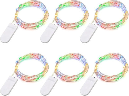 Fairy Lights CR2032 Battery Operated,6.6Ft/2Meter 20 LEDs Micro Silver Wire String Lights for Bedroom Christmas Party Wedding Decoration (Multi-Colour, 6 Pack)