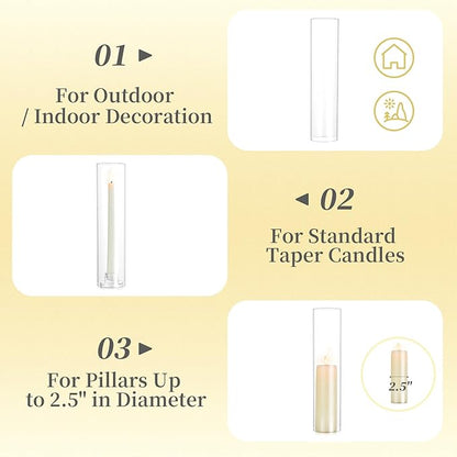 Hewory Hurricane Glass Candle Holders: 10 PCS Clear Open Ended Cylinder Candle Holder Sleeve for Candlestick Holders - Taper Candle Holder Bulk for Wedding Christmas Centerpiece Decor (D 2.5" x H 11")