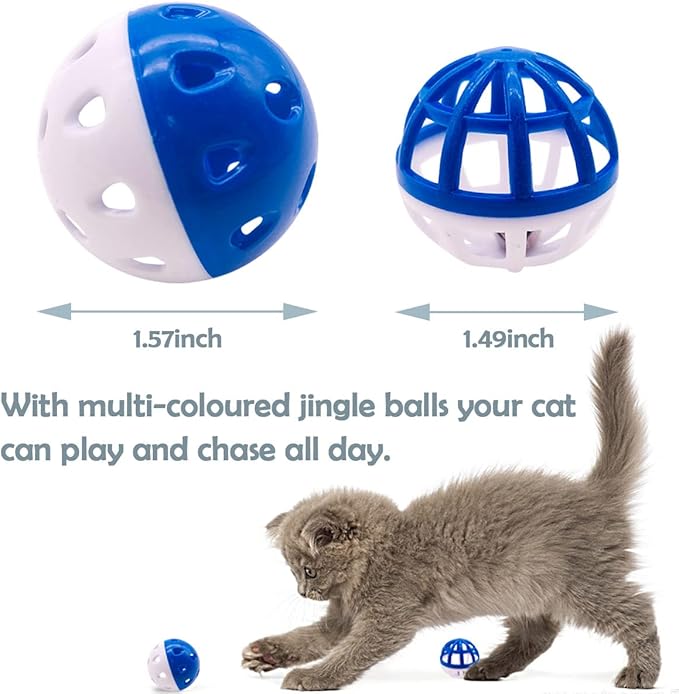 PET SHOW 20Pcs Cat Toy Balls with Bell Inside 1.57" 1.4" Plastic Kitten Chase Toys Jingle Bell Ball for Cat Indoor Training-Mewly Pet
