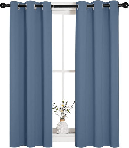 NICETOWN Thermal Insulated Curtains Blackout Draperies, Stone Blue, Set of 2, 29 by 40 inches Long, Window Treatment Solid Grommet Room Darkening Drape Panels for Bedroom