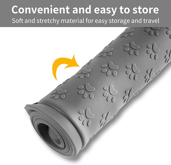 Ptlom Grey Pet Placemat for Dog and Cat, Waterproof Non-Slip Silicone Feeding Bowl Mat Prevent Food and Water Overflow, Puppy Dish Feeder Fountain Trays Suitable for Medium and Small Pets-Mewly Pet
