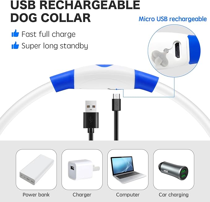 BSEEN Light Up Dog Collar, High Visibility LED Dog Collar Rechargeable- Rainproof TPU Cuttable Glowing Pet Collar for Small Dogs & Cats - Puppy Safety Lights for Night Walking (XS- Blue 40cm)-Mewly Pet