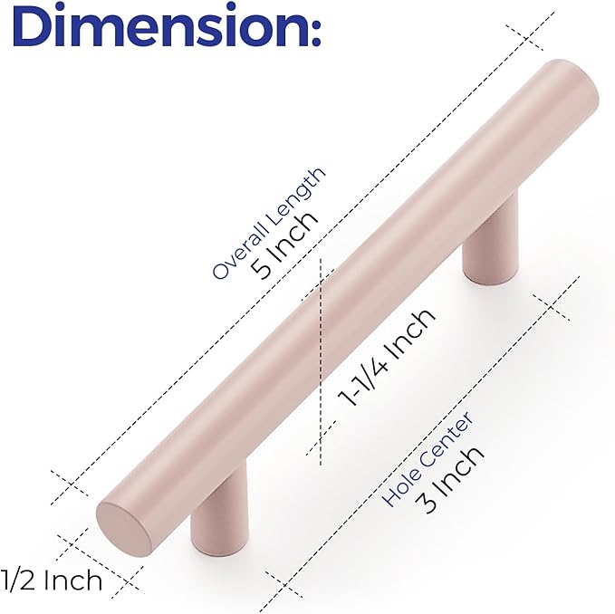 Ravinte 24 Pack | 5 Inch Cabinet Pulls Pink Stainless Steel Kitchen Drawer Pulls Cabinet Handles 5 InchLength, 3 Inch Hole Center