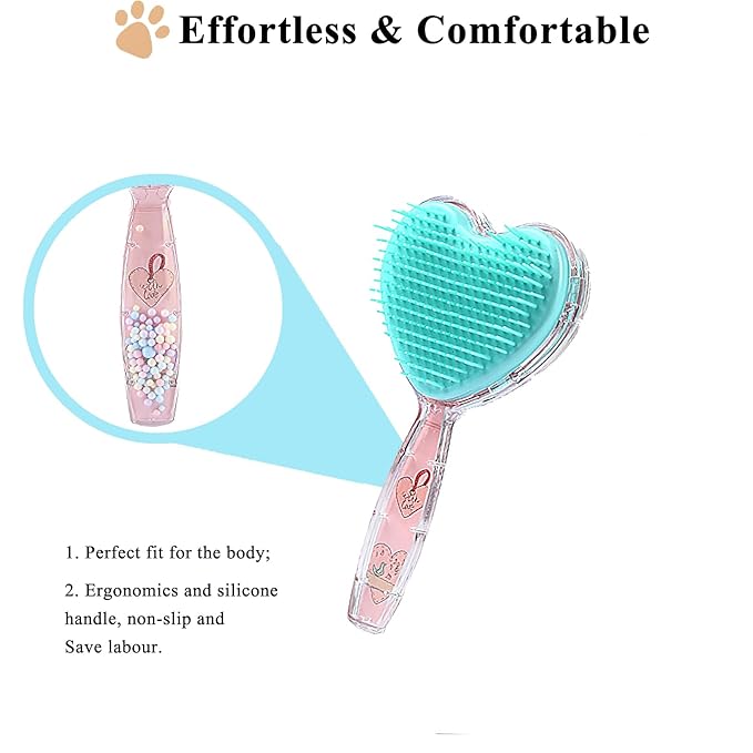 Small Dog Brush, Soft Dog Grooming Comb for Shih Tzus, Yorkies, Maltipoos, Maltese, Love Shape Puppy Massaging Pet Hair Brush, Cat Brush, for Small Dogs Cats of All Hair Types (Pink Blue)-Mewly Pet