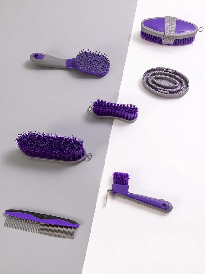 Horse Grooming Kit (12-Piece): Brushes, Storage Bag, Sweat Scraper, Mane Comb, Grooming Gloves - Purple Horse Gifts for Girls-Mewly Pet