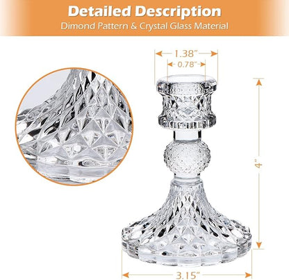 DARJEN Candlestick Holders Set,12Pcs 4" H Taper Candle Holders Bulk, Clear Glass Candle Holders for Wedding, Spring Party, Romantic Dinner, Festival & Windowsill Decor