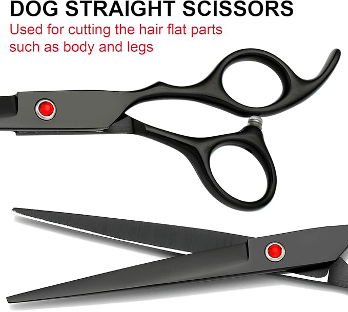 Professional Dog Grooming Scissors Set Stainless Steel Dog Grooming Kit - Thinning, Curved Scissors and Comb for Dog Cat Pet (Black 5 in1)-Mewly Pet
