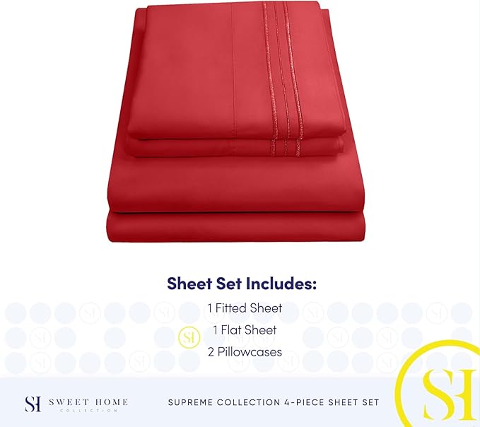 California King Sheet Sets - Breathable Luxury Sheets with Full Elastic & Secure Corner Straps Built In - 1800 Supreme Collection Cal King Deep Pocket Bedding Set, Sheet Set, California King, Red