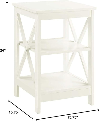 Convenience Concepts Oxford End Table 15.75" - Modern Living Room Table with Storage Shelves, Transitional Nightstand Side Table for Home Decor and Display, Ivory