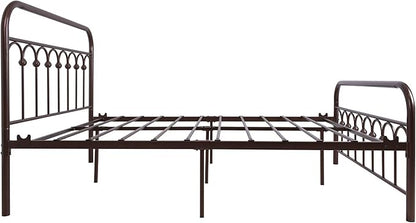 YALAXON Vintage Sturdy Full Size Metal Bed Frame with Headboard and Footboard Basic Bed Frame No Box Spring Needed，Antique Brown