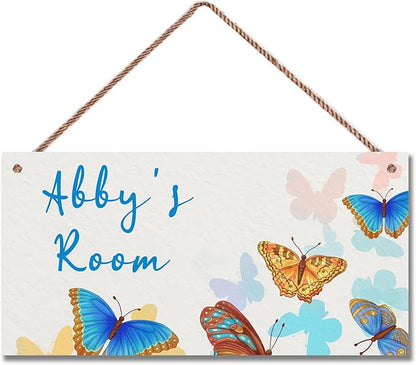 Personalized Butterfly Sign Fantasy Themed Sign For Kids Room Nursery Little Man Cave Door Art Decor,Custom Name Wall Decor Decorative Plate for Boys Bedroom Girls Room