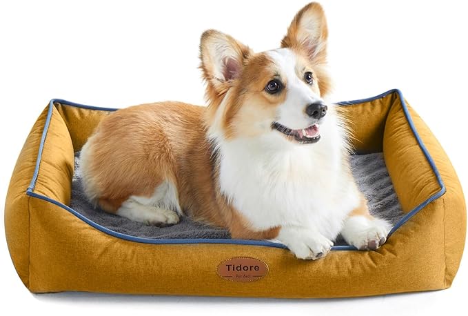 Orthopedic Dog Beds for Medium Dogs, Durable Egg Crate Foam Sofa Dog Bed wit Washable Removable Cover,Waterproof Lining,Pet Bed for Large Dogs (Mustard Yellow, 31.5" L x 25.2" W x 7" Th)-Mewly Pet
