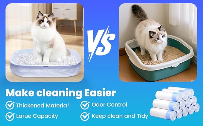 120 Pack Jumbo Cat Litter Bags-3MIL Extra Thick Leakproof Litter Box Liners, 37"x18" Heavy Duty Drawstring Cat Litter Liners for Automatic Litter Box, Odor Control Disposable Kitty Litter Bags 12 Roll-Mewly Pet