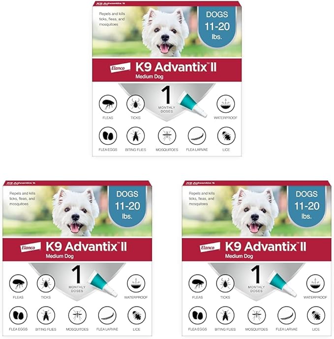 K9 Advantix II Medium Dog Vet-Recommended Flea, Tick & Mosquito Treatment & Prevention | Dogs 11-20 lbs. | 1-Mo Supply (Pack of 3)-Mewly Pet