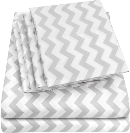 Twin Size Bed Sheets - 4 Piece 1500 Supreme Collection Fine Brushed Microfiber Deep Pocket Twin Sheet Set Bedding - 1 EXTRA PILLOW CASES, GREAT VALUE, Twin, Chevron Gray