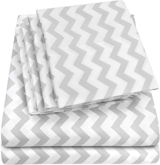 Twin Size Bed Sheets - 4 Piece 1500 Supreme Collection Fine Brushed Microfiber Deep Pocket Twin Sheet Set Bedding - 1 EXTRA PILLOW CASES, GREAT VALUE, Twin, Chevron Gray