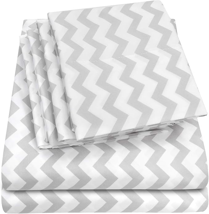 Full Size Bed Sheets - 6 Piece 1500 Supreme Collection Fine Brushed Microfiber Deep Pocket Full Sheet Set Bedding - 2 Extra Pillow Cases, Great Value, Full, Chevron Gray