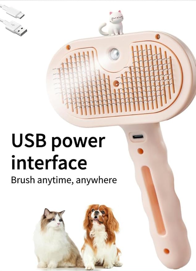 Pet Grooming Steam Brush, Pet Spray Hair Removal Comb, Anti-Static, Rechargeable, Comfortable Grip, for Dogs & Cats, Spray Hair Removal Comb, Steam Brush for Shedding & Grooming, Green-Mewly Pet