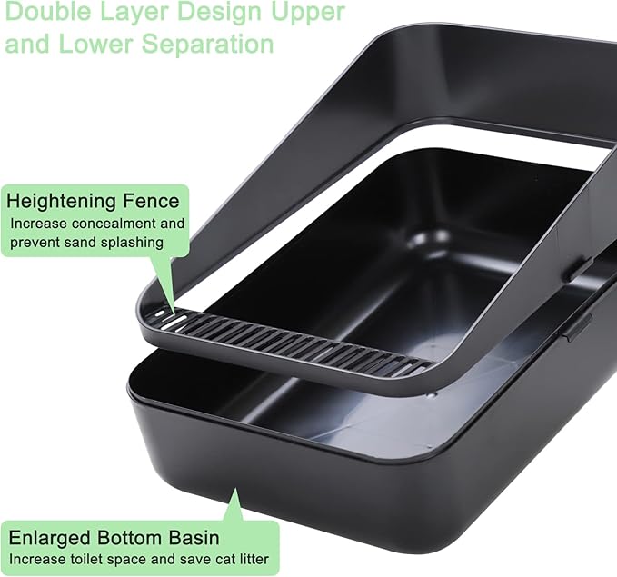 Sfozstra Open Litter Box, High Side Sifting, Secure and Odor Control, Removable, Easy to Clean for Cats Up to 8 Pounds (Black Small)-Mewly Pet