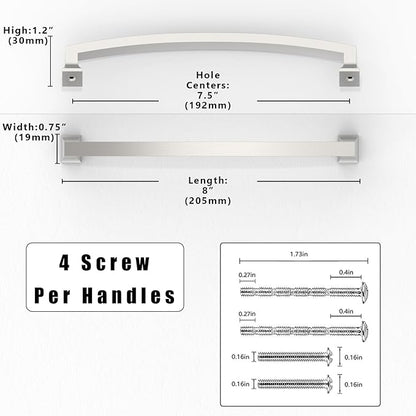 10 Pack Brushed Satin Nickel Cabinet Pulls 7.5 Inch(192mm) Kitchen Cabinet Handles Solid Zinc Alloy Cabinet Hardware Drawer Pulls
