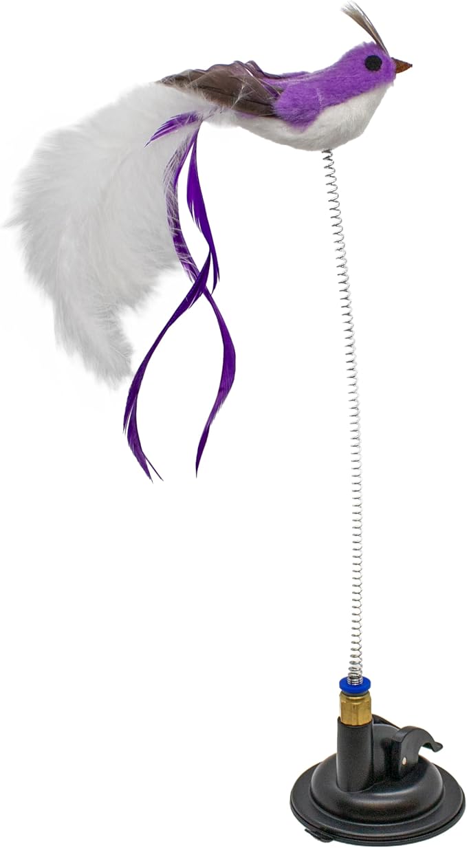 Playology Cat Toy Suction Cup Spring Bird Set | Interactive Toy with Lifelike Feather Birds & 2 Spring Replacements| Secure Suction Cup with Unpredictable Movement | Perfect for Active Indoor Cats-Mewly Pet