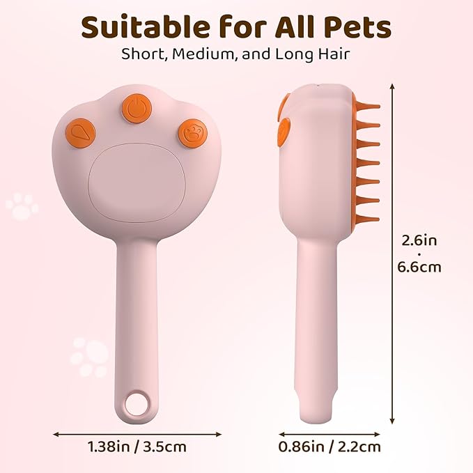 Steam Cat Brush, 6-in-1 Dog Brush Spritz Defur Comb with Pet Waterless Shampoo, Steamy Skin Friendly Deshedding Grooming Tool, Suitable for Shedding & Haired Pets, Pet Supplies Accessories, Pink-Mewly Pet