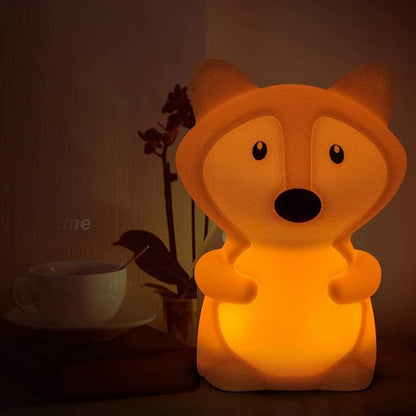 Animal-Shaped Night Light, Rechargeable LED Soft Silicone (BPA Free) Bedside Lamp for Children/Adults, Adjustable Brightness and 9 Colors by Touch Control & Remote Control (Big Fox)
