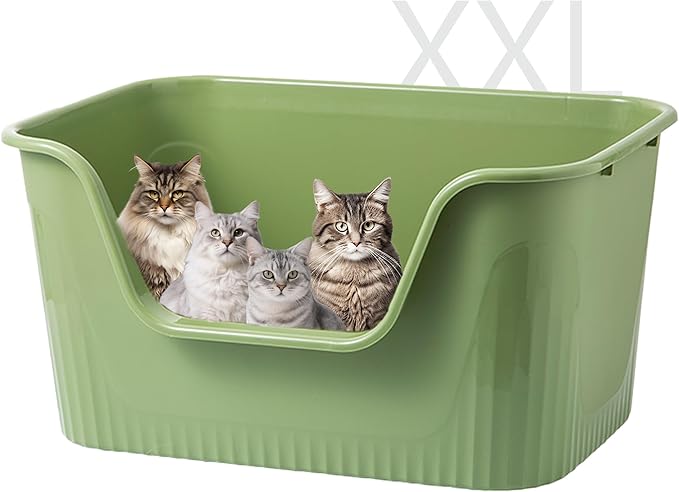 Vealind XXL Cat Litter Box 31''×21''×16'', Extra Large Litter Box for Big Cats or Multiple Cats, Jumbo High Sided Litter Pan, Leak-Proof & Anti-Splashing, Easy Clean & Durable (Green)-Mewly Pet